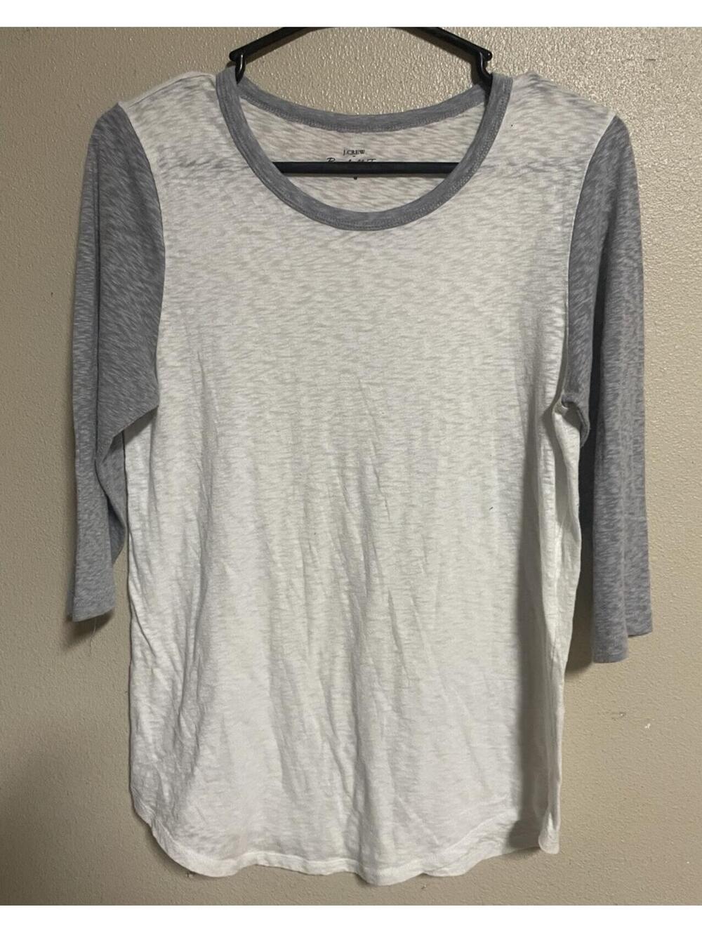 J Crew Medium 3/4 Sleeve Baseball Team Women’s White Grey Semi Sheer
